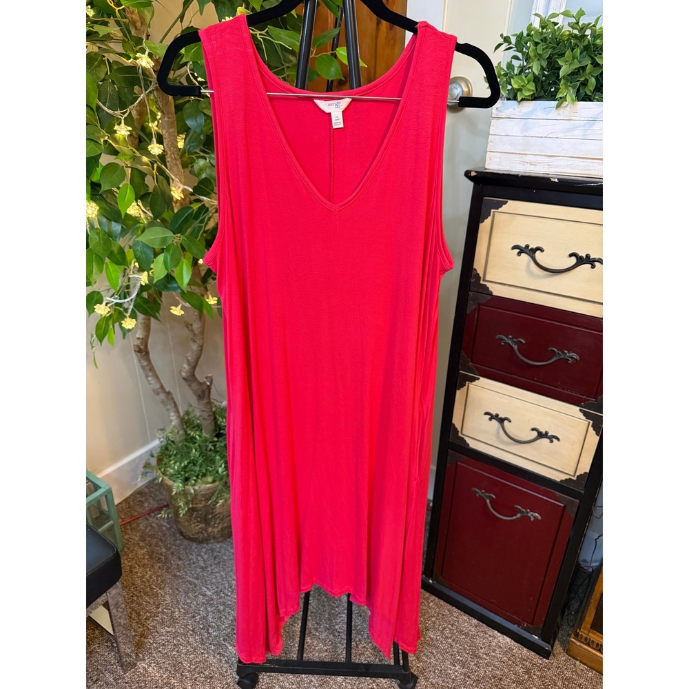 Terra & Sky Womens Red V-Neck Sleeveless Tank Dress Size 14 | Terra & Sky